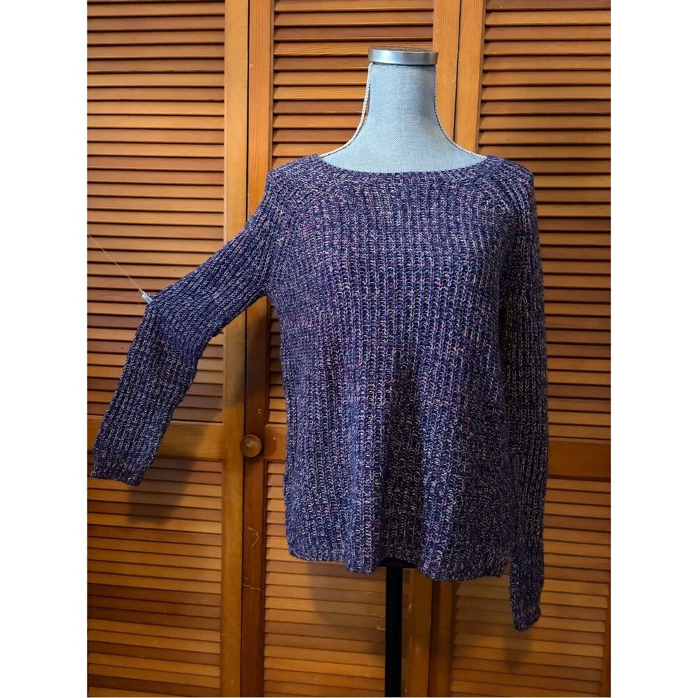 Y2K Fuzzy Cotton Crewneck Marled Knit Sweater - Blue and Rainbow Mix
